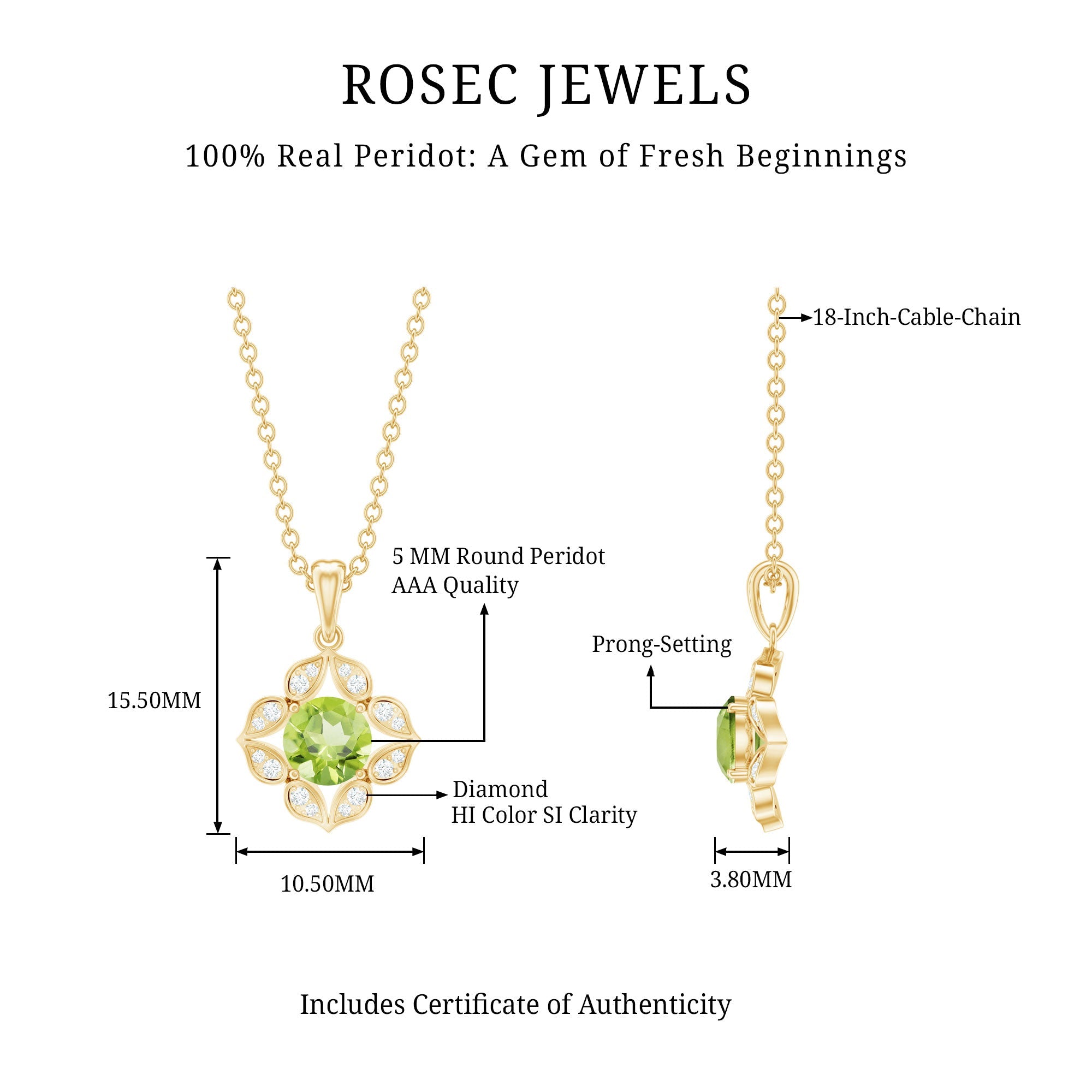 Peridot Flower Pendant - Vintage Style Necklace with AAA Quality Peridot & Diamonds