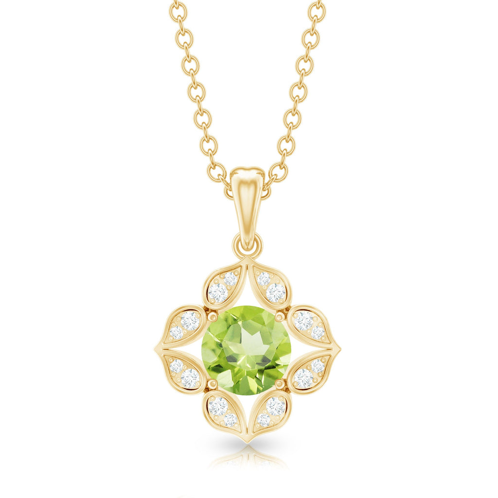 Peridot Flower Pendant - Vintage Style Necklace with AAA Quality Peridot & Diamonds