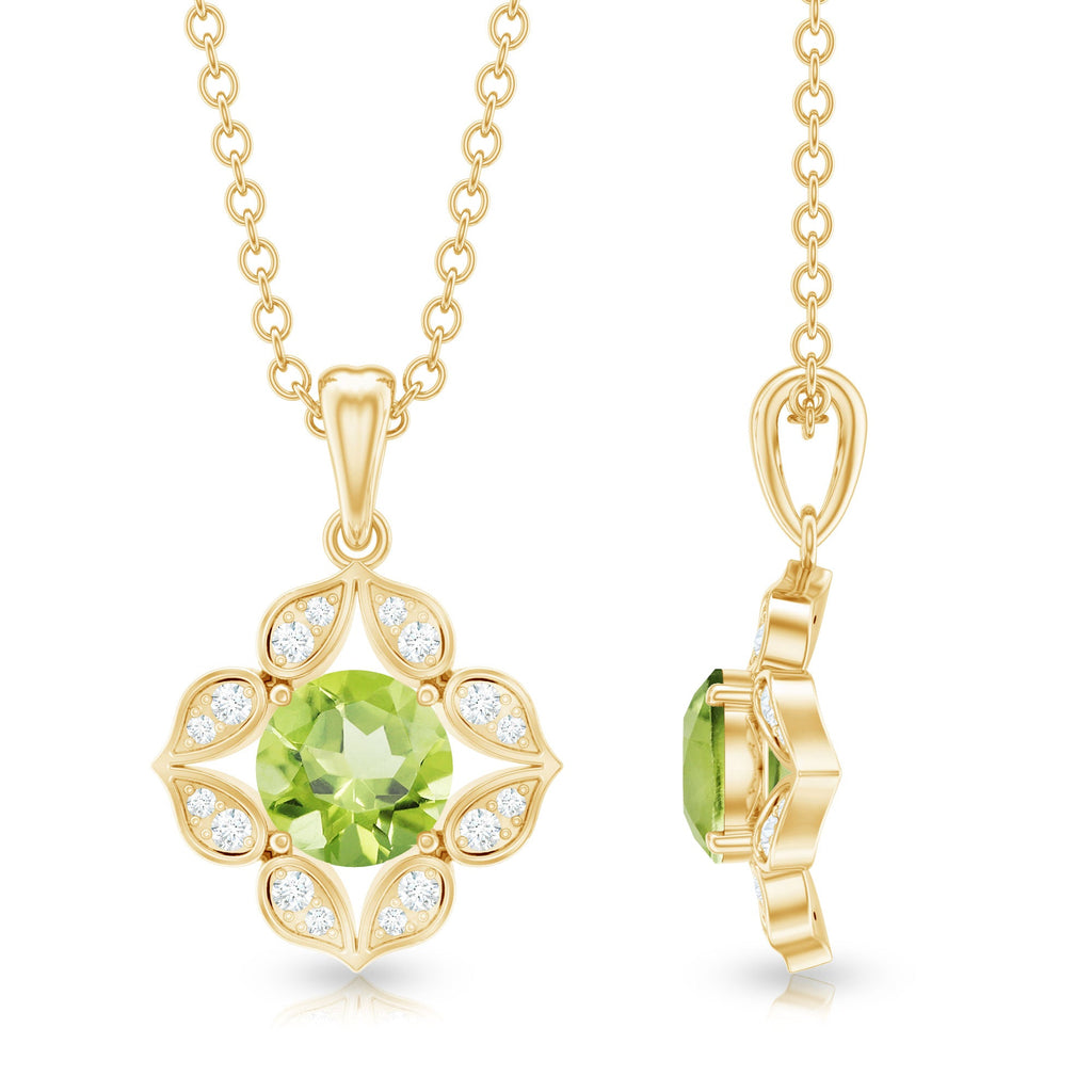 Peridot Flower Pendant - Vintage Style Necklace with AAA Quality Peridot & Diamonds