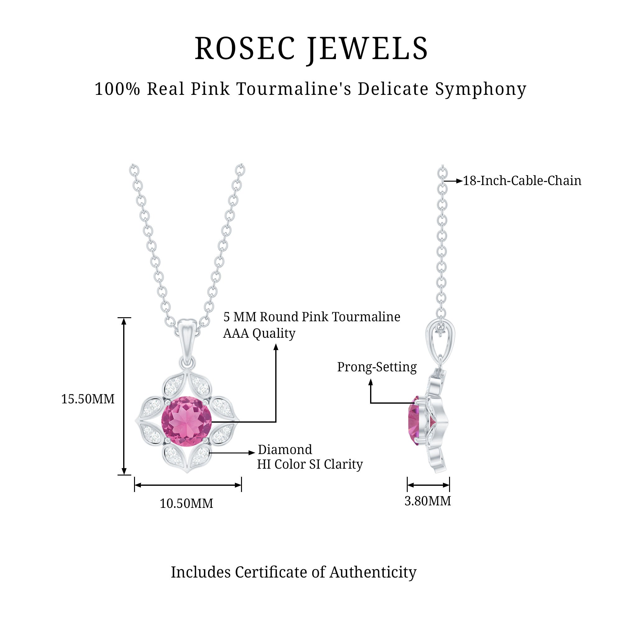 Pink Tourmaline Pendant – Vintage Style Necklace With Diamond Floral Design