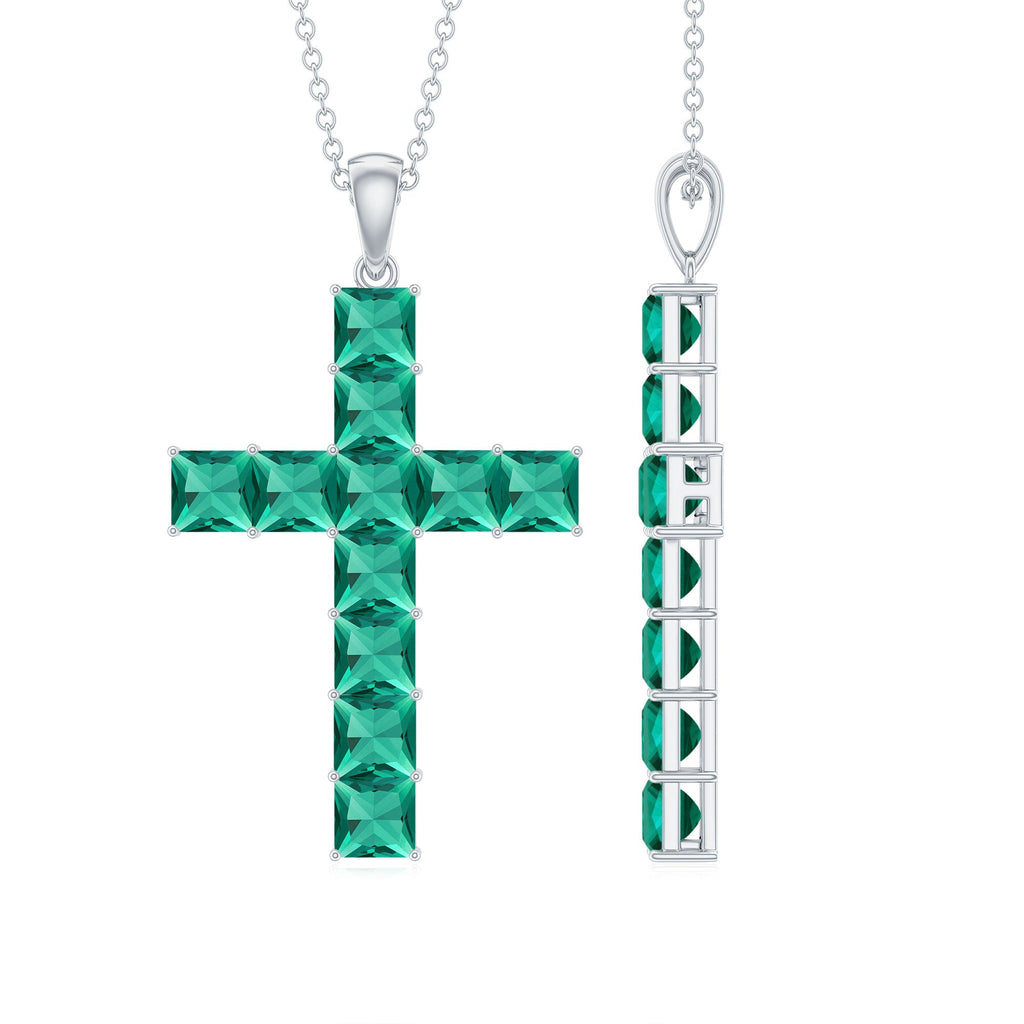 Emerald Cross Necklace – Lab Created Emerald Pendant With Adjustable Chain & AAAA Quality