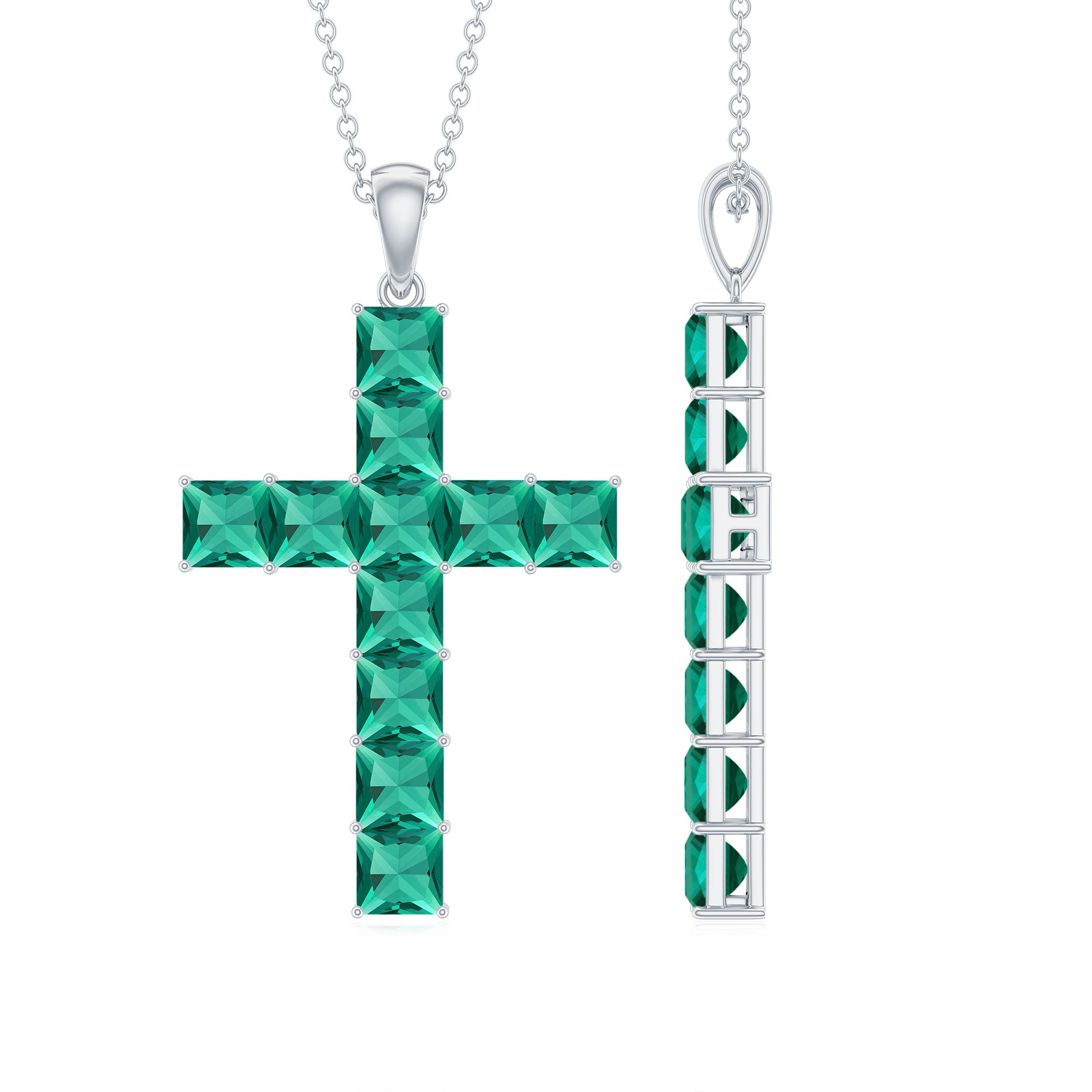 Emerald Cross Necklace – Lab Created Emerald Pendant With Adjustable Chain & AAAA Quality