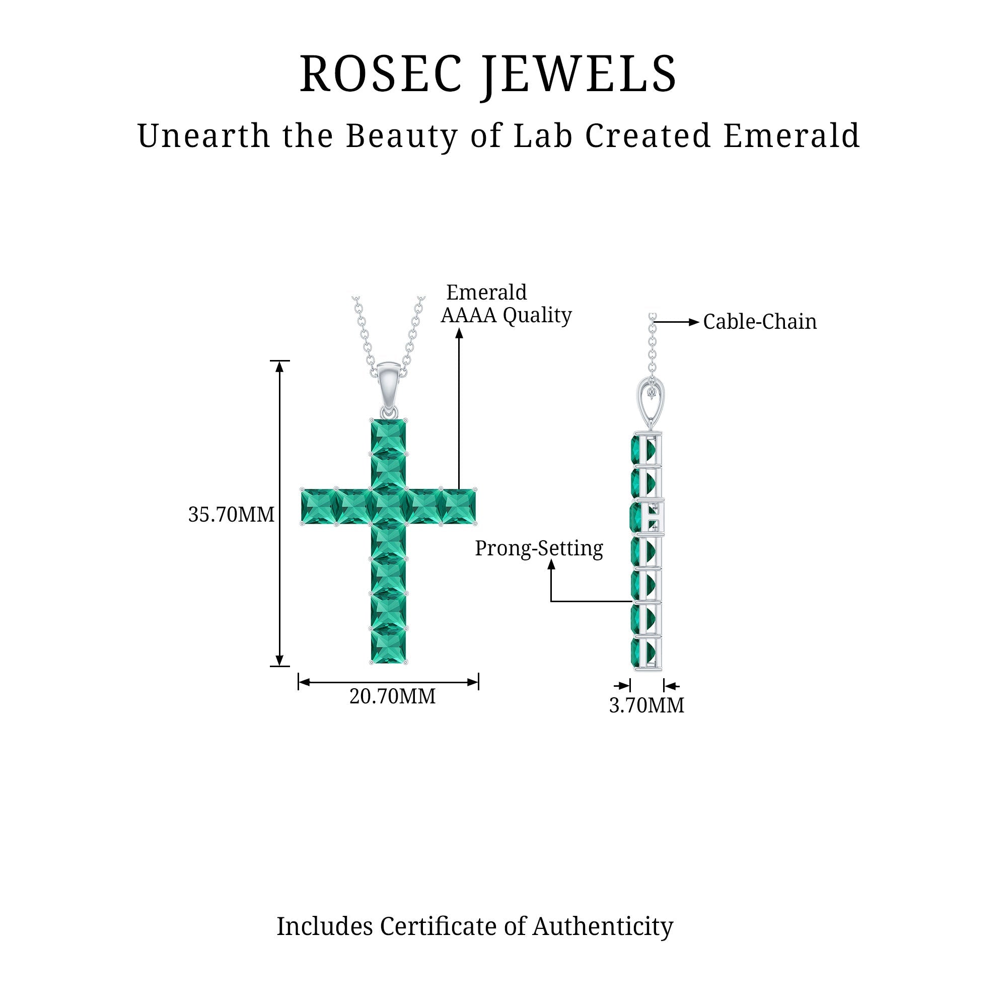 Emerald Cross Necklace – Lab Created Emerald Pendant With Adjustable Chain & AAAA Quality