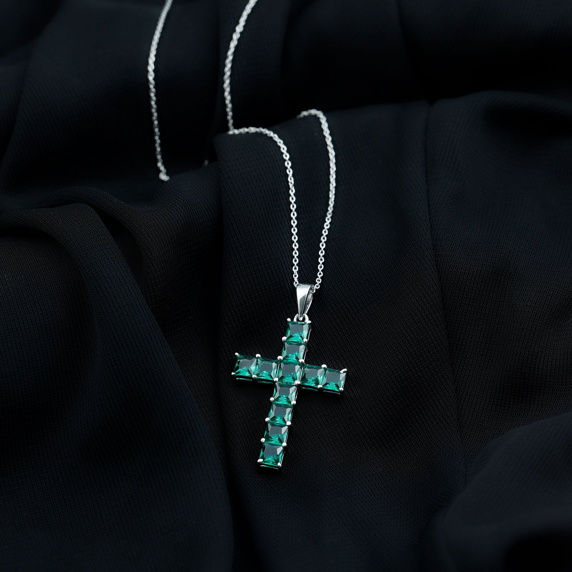 Emerald Cross Necklace – Lab Created Emerald Pendant With Adjustable Chain & AAAA Quality