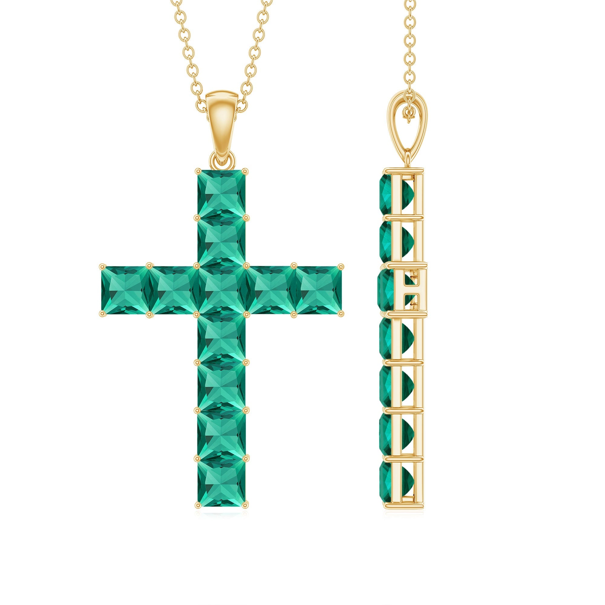 Emerald Cross Necklace – Lab Created Emerald Pendant With Adjustable Chain & AAAA Quality