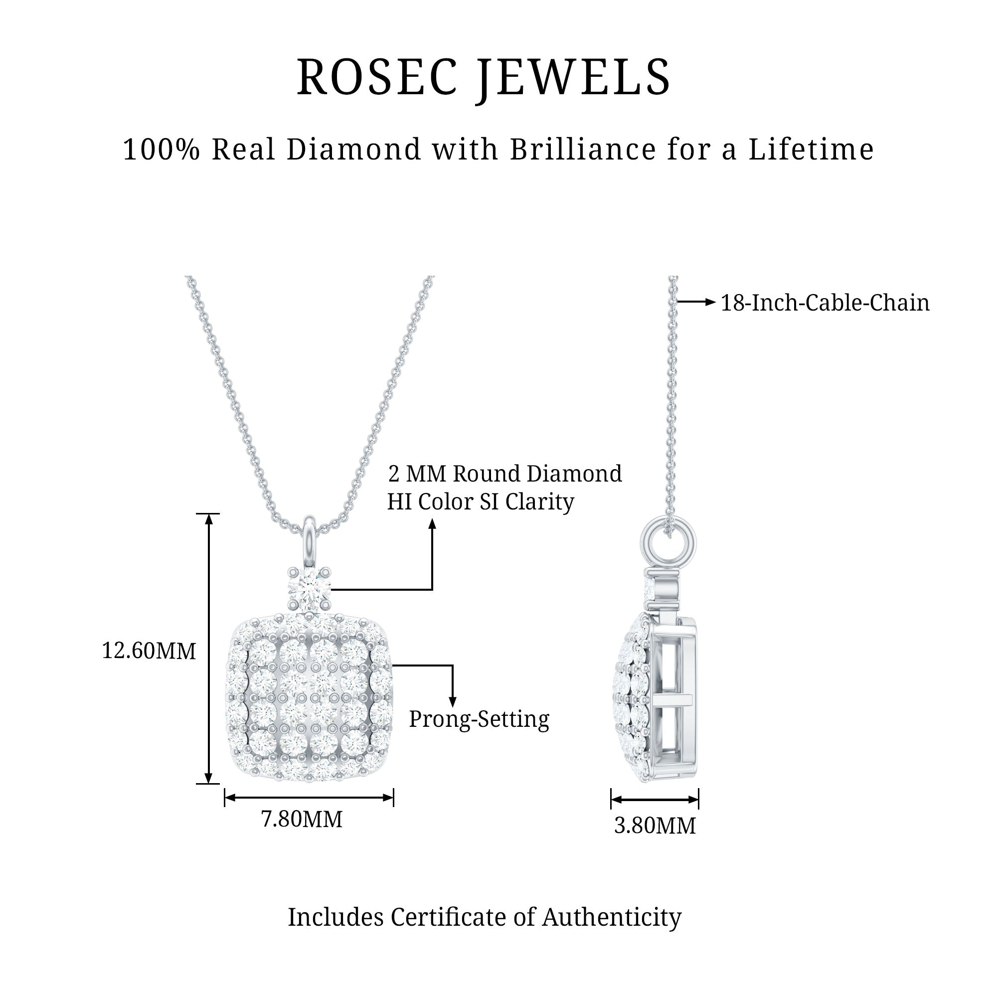 Diamond Pendant Necklace - Brilliant Cut Diamonds In Pave Setting, Geometric Design