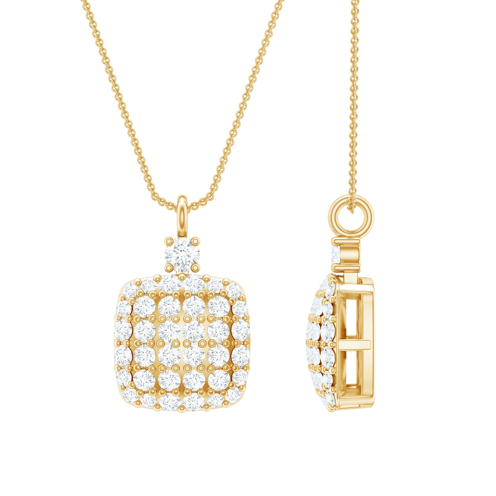 Diamond Pendant Necklace - Brilliant Cut Diamonds In Pave Setting, Geometric Design