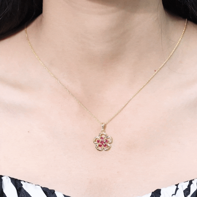 Ruby Flower Pendant - Natural Ruby Necklace With Certificate | Floral Pendant Necklace