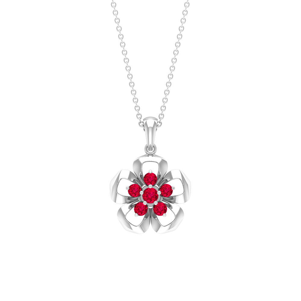 Ruby Flower Pendant - Natural Ruby Necklace With Certificate | Floral Pendant Necklace