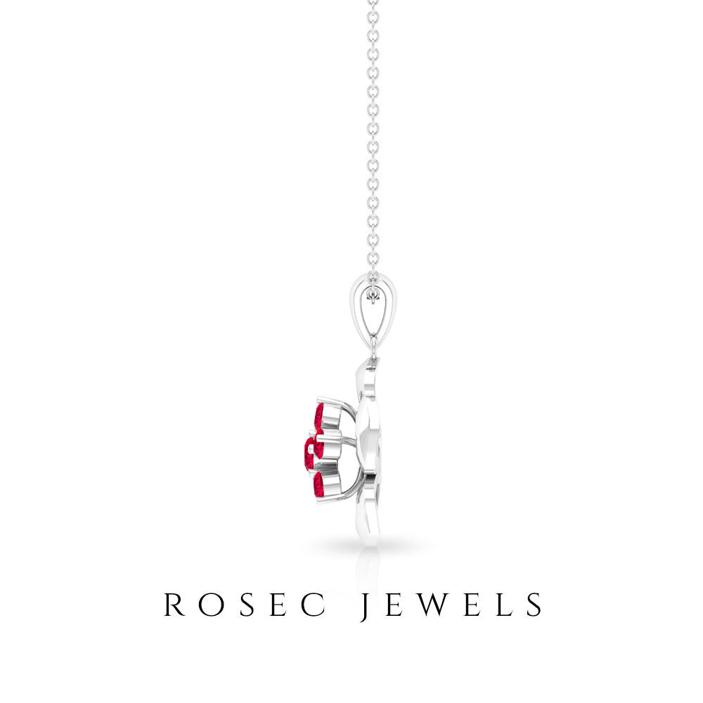Ruby Flower Pendant - Natural Ruby Necklace With Certificate | Floral Pendant Necklace