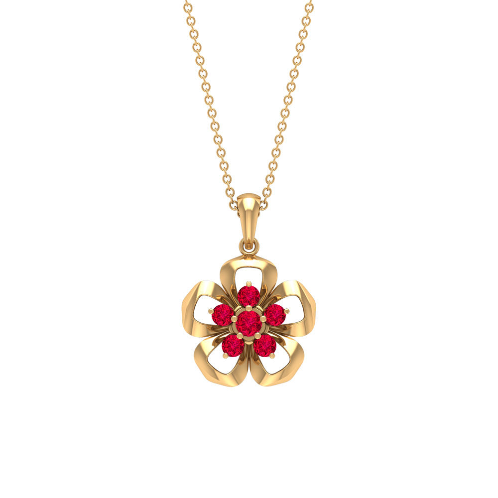 Ruby Flower Pendant - Natural Ruby Necklace With Certificate | Floral Pendant Necklace