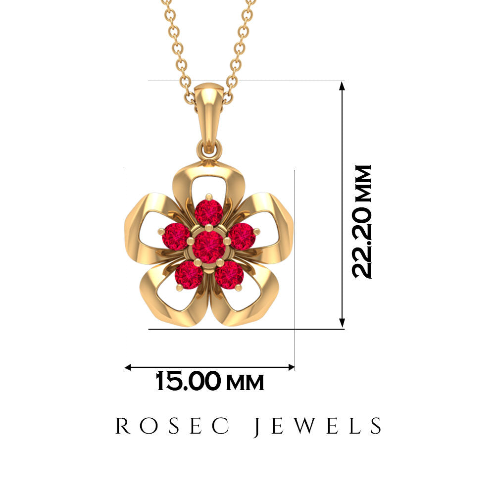 Ruby Flower Pendant - Natural Ruby Necklace With Certificate | Floral Pendant Necklace