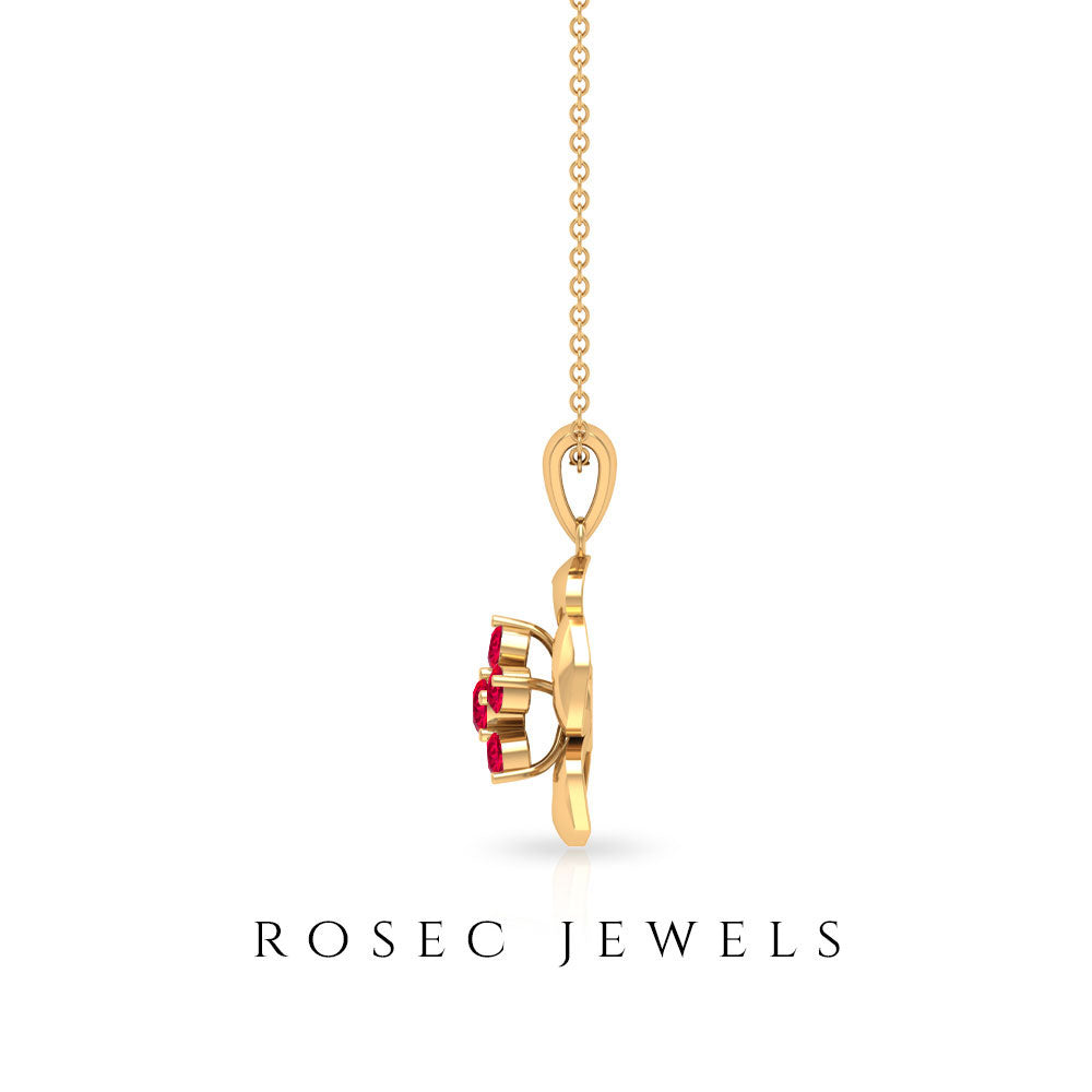 Ruby Flower Pendant - Natural Ruby Necklace With Certificate | Floral Pendant Necklace