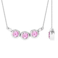 Pink Tourmaline Necklace – Three Stone Bezel Set Pendant with Adjustable Cable Chain
