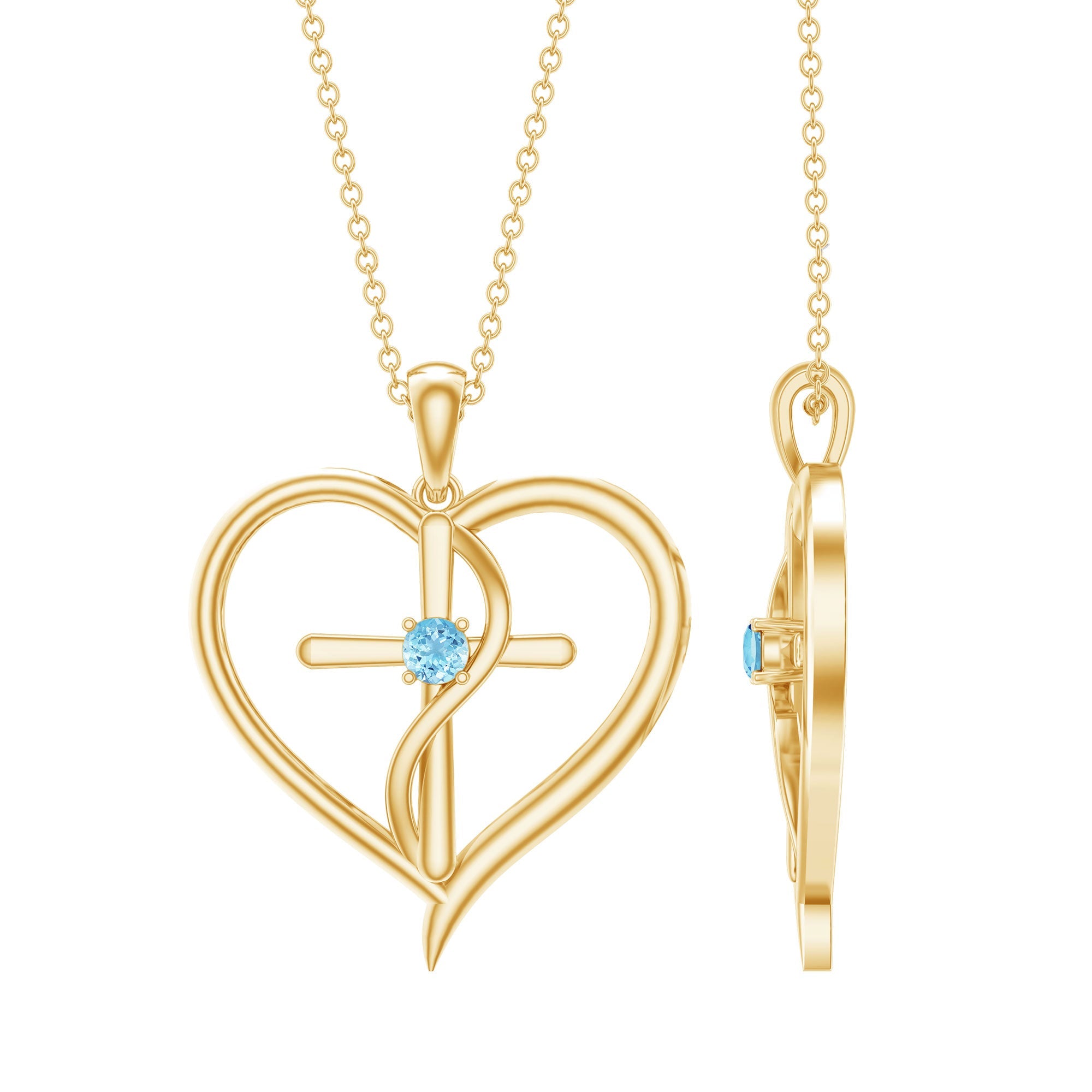 Aquamarine Heart Necklace – Elegant Cross Pendant Jewelry with AAA Quality Gemstone