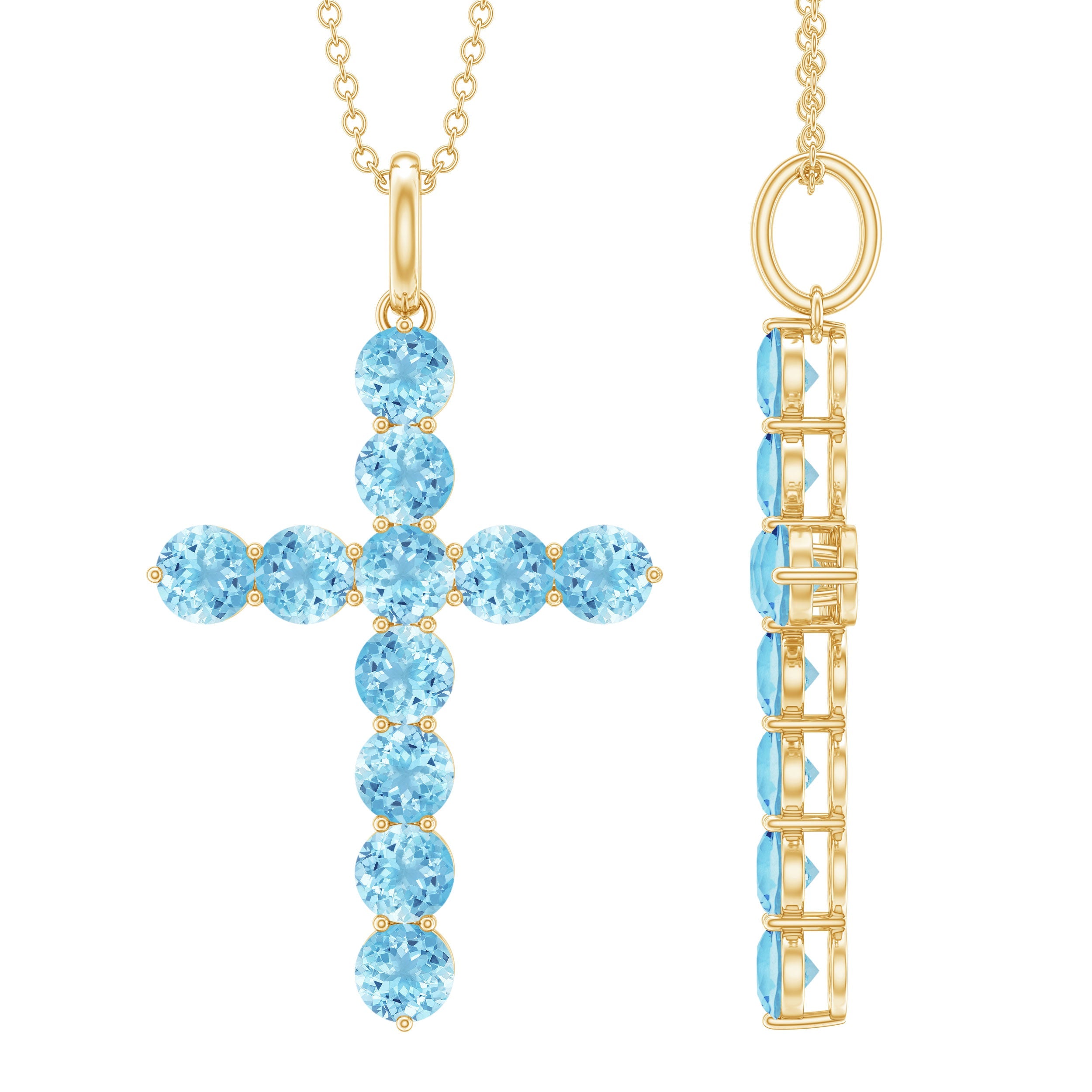 Aquamarine Cross Pendant – Elegant Blue Gemstone Necklace | Spiritual Jewelry Gift