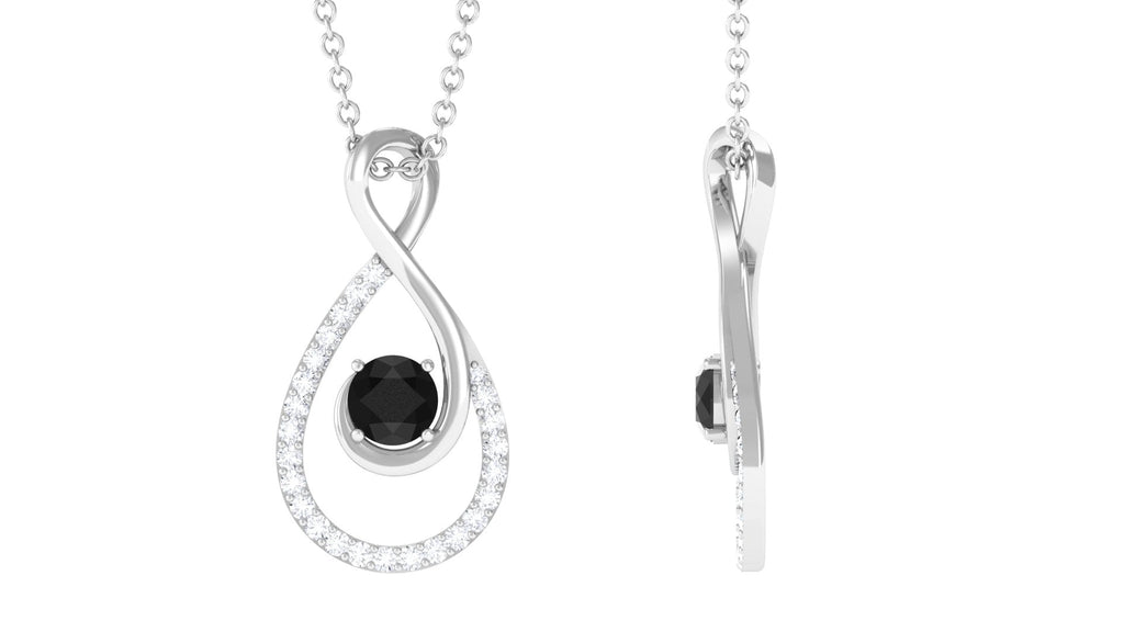 Real Black Onyx Infinity Pendant Necklace with Diamond for Women