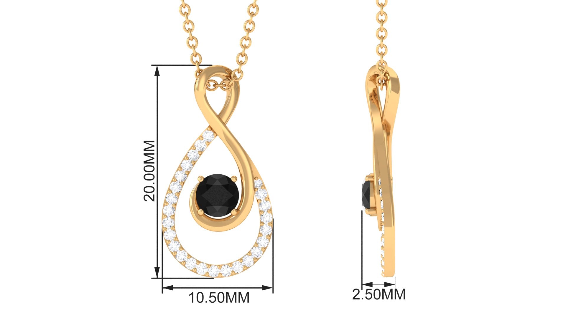 Real Black Onyx Infinity Pendant Necklace with Diamond for Women