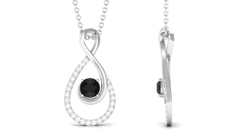 Real Black Onyx Infinity Pendant Necklace with Diamond for Women