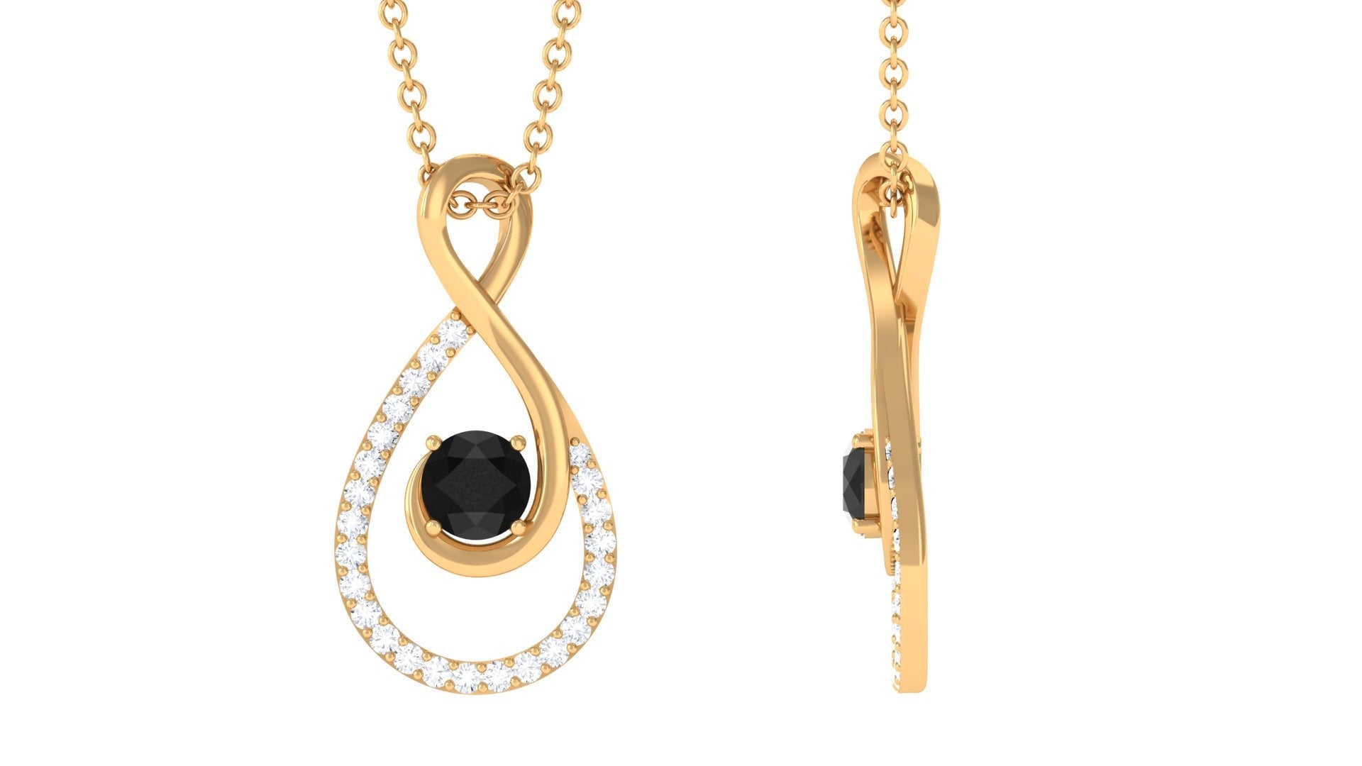 Real Black Onyx Infinity Pendant Necklace with Diamond for Women