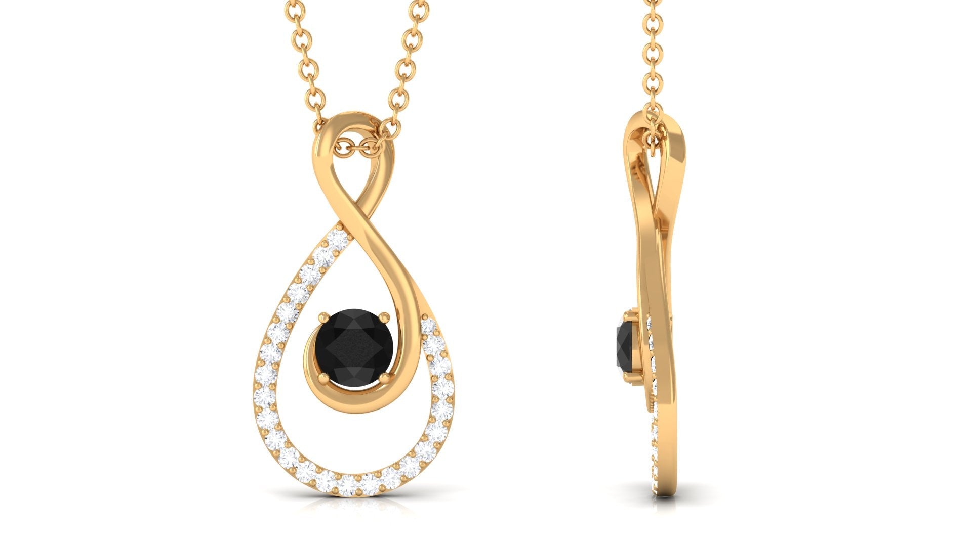 Real Black Onyx Infinity Pendant Necklace with Diamond for Women