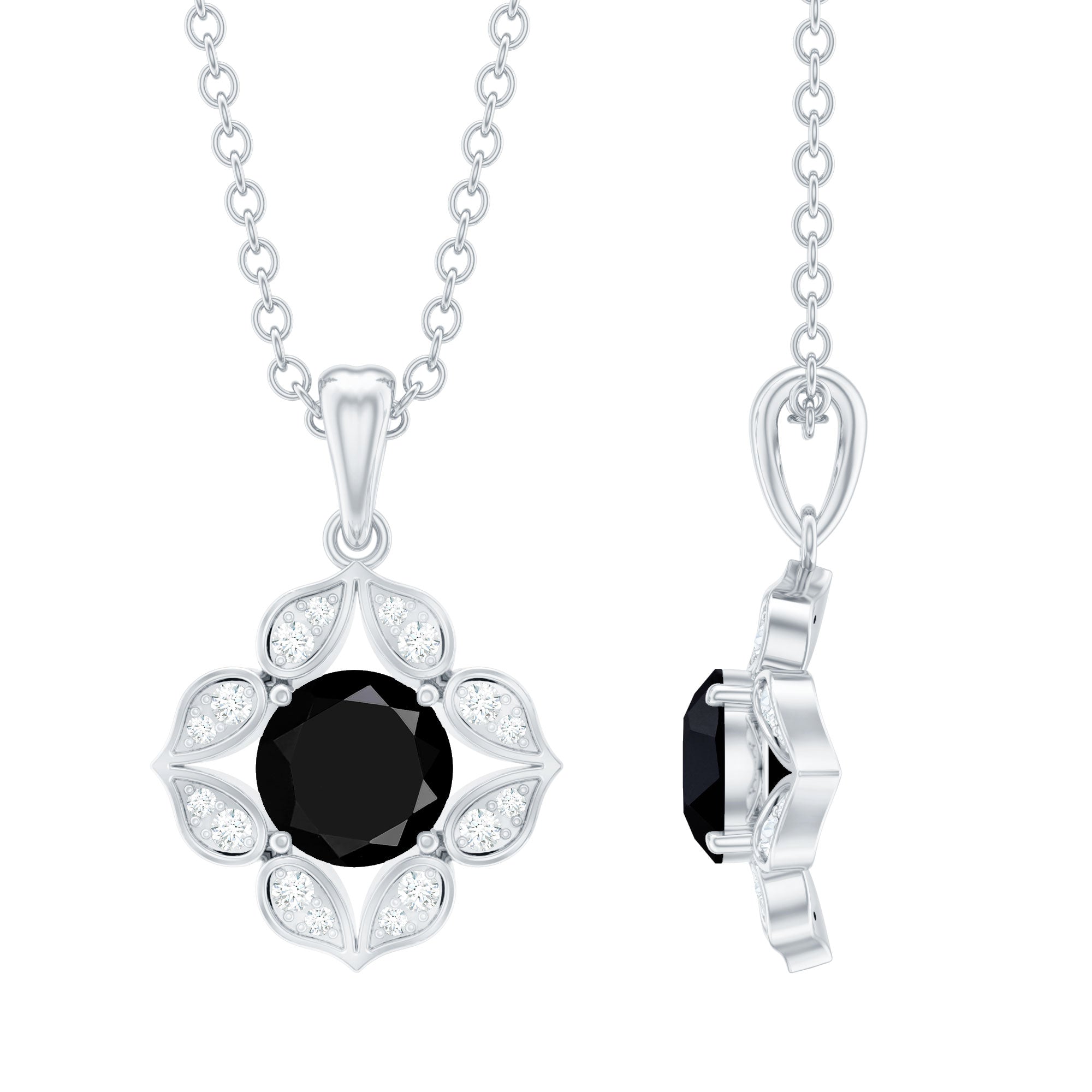 Nature Inspired Half Carat Black Onyx Pendant Necklace with Diamond