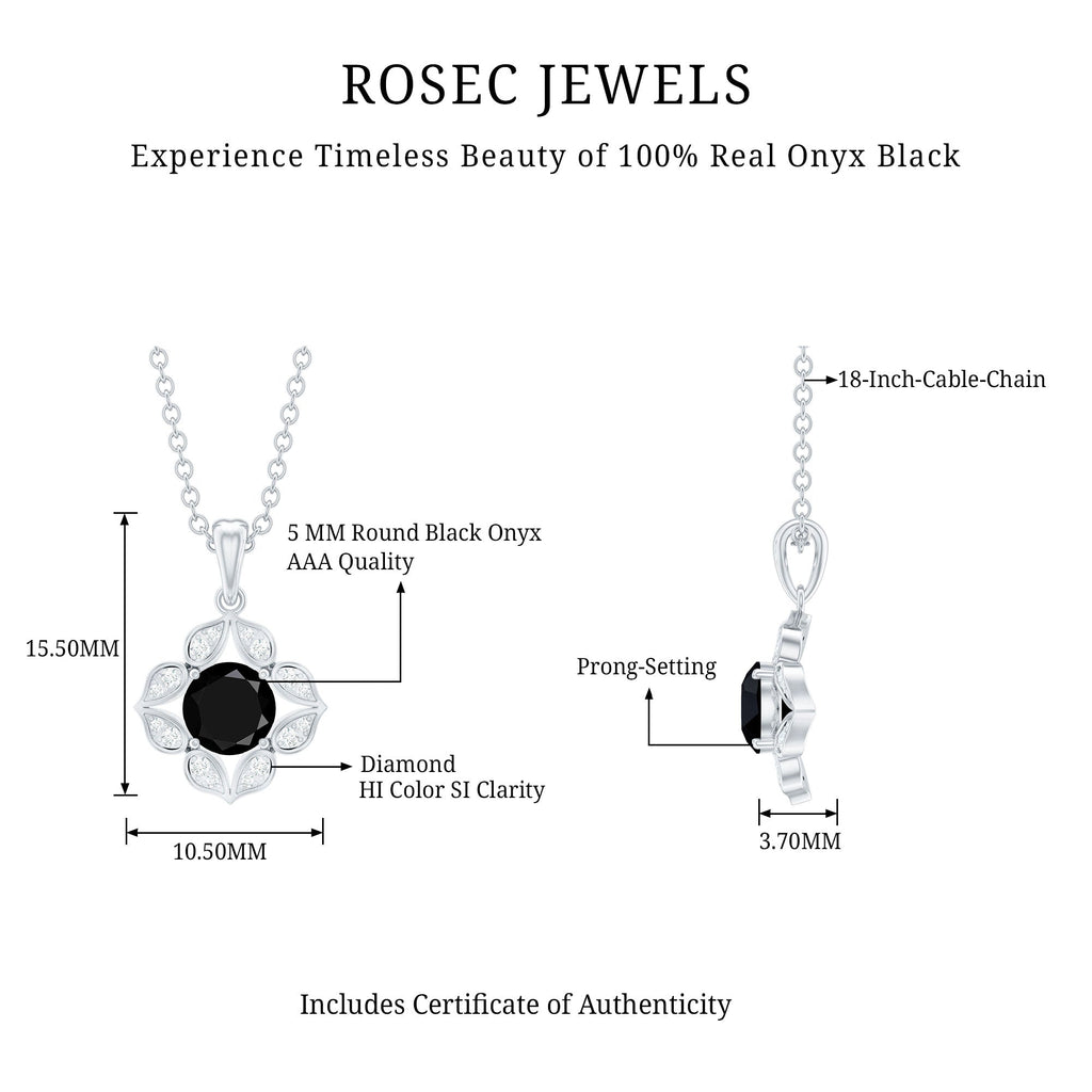 Nature Inspired Half Carat Black Onyx Pendant Necklace with Diamond