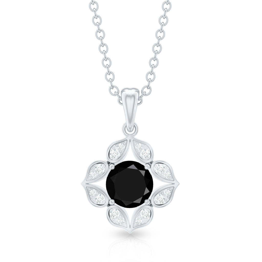 Nature Inspired Half Carat Black Onyx Pendant Necklace with Diamond