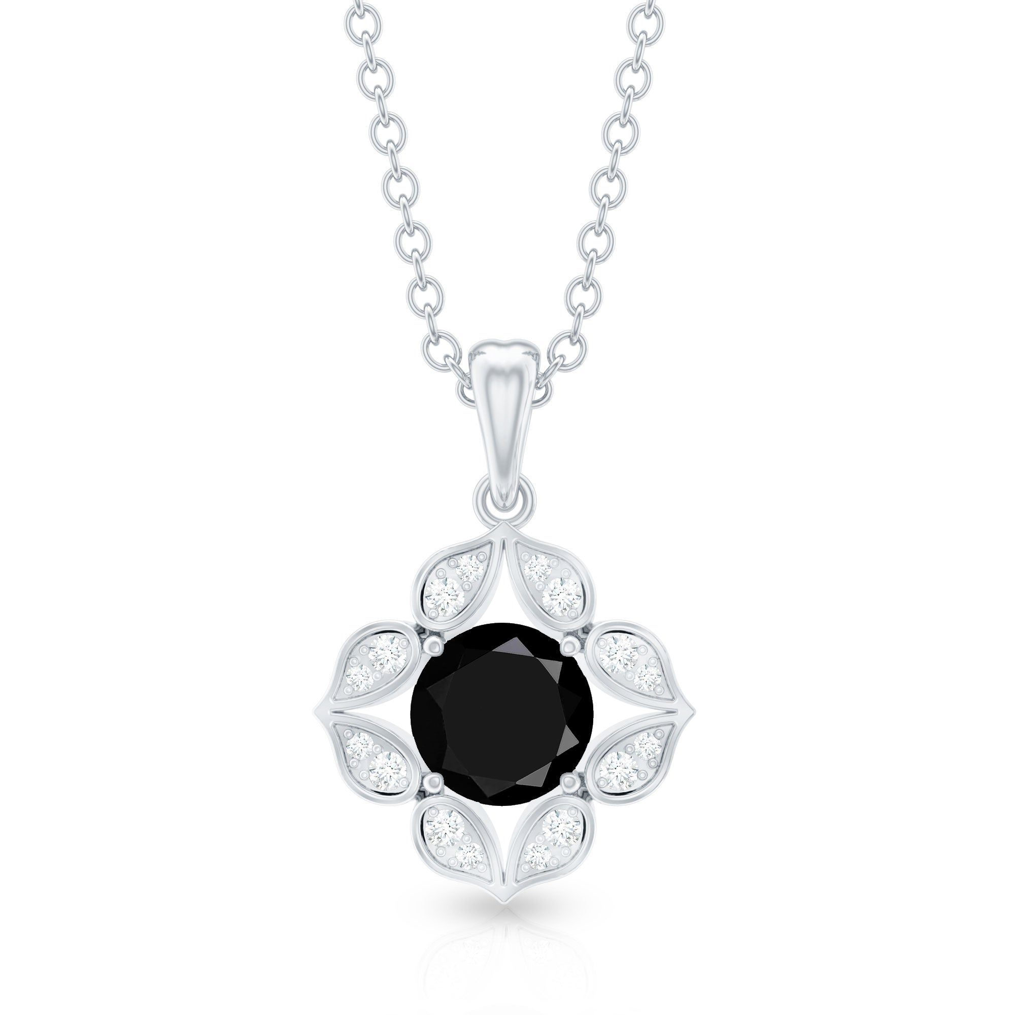 Nature Inspired Half Carat Black Onyx Pendant Necklace with Diamond