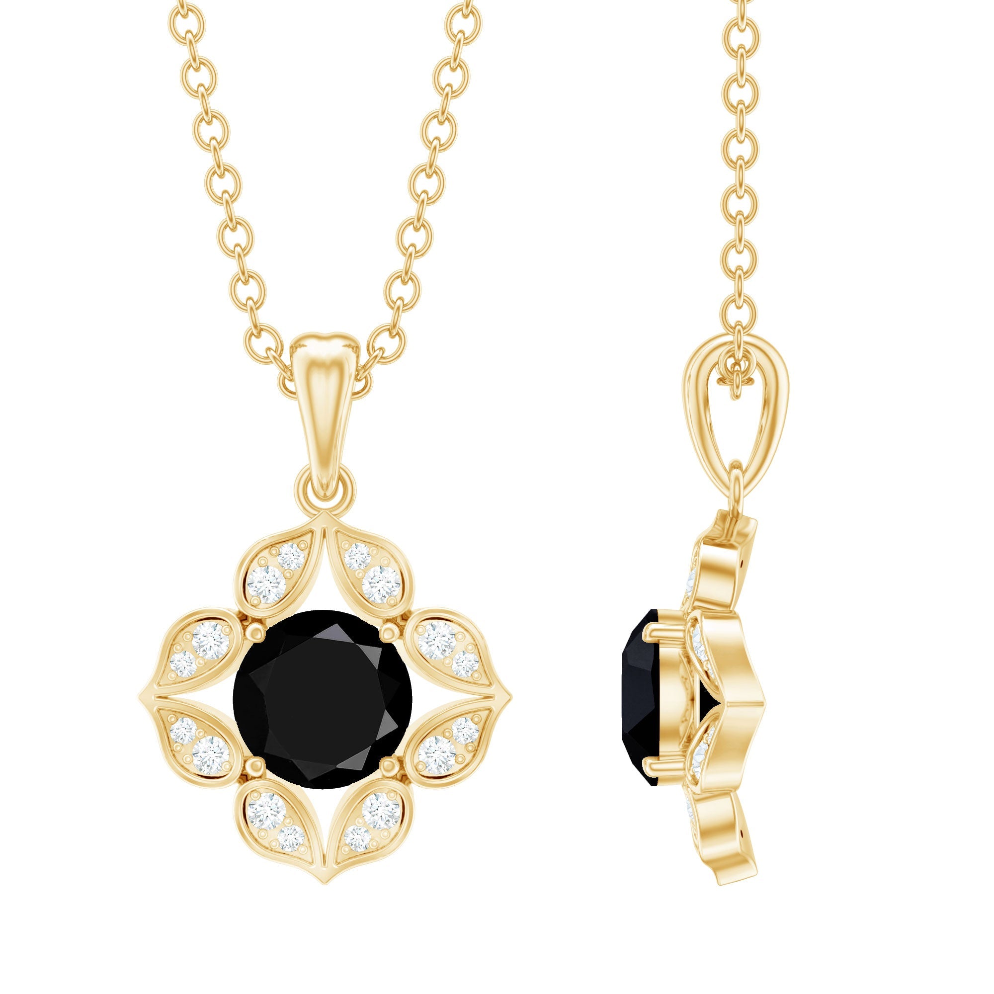 Nature Inspired Half Carat Black Onyx Pendant Necklace with Diamond