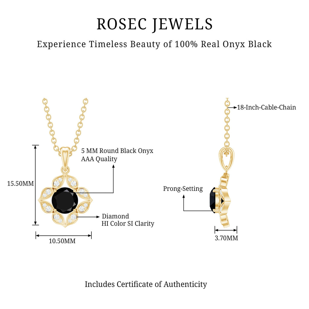 Nature Inspired Half Carat Black Onyx Pendant Necklace with Diamond