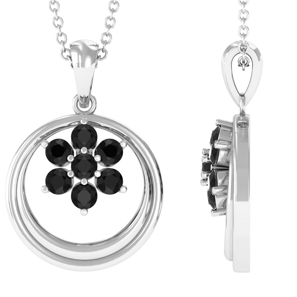 Black Spinel Pendant - Natural Flower Necklace With Certificate | Elegant Floral Jewelry
