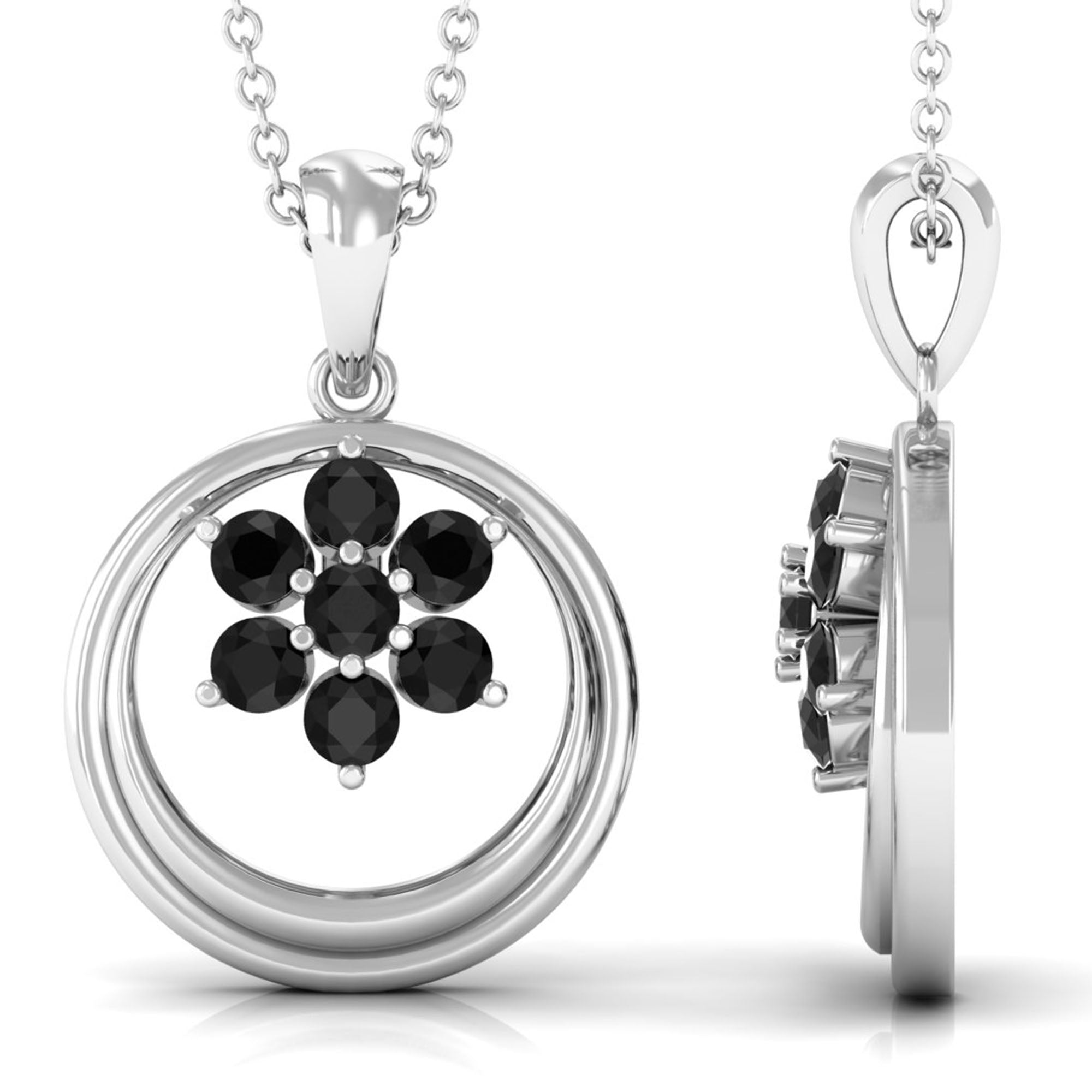 Black Spinel Pendant - Natural Flower Necklace With Certificate | Elegant Floral Jewelry
