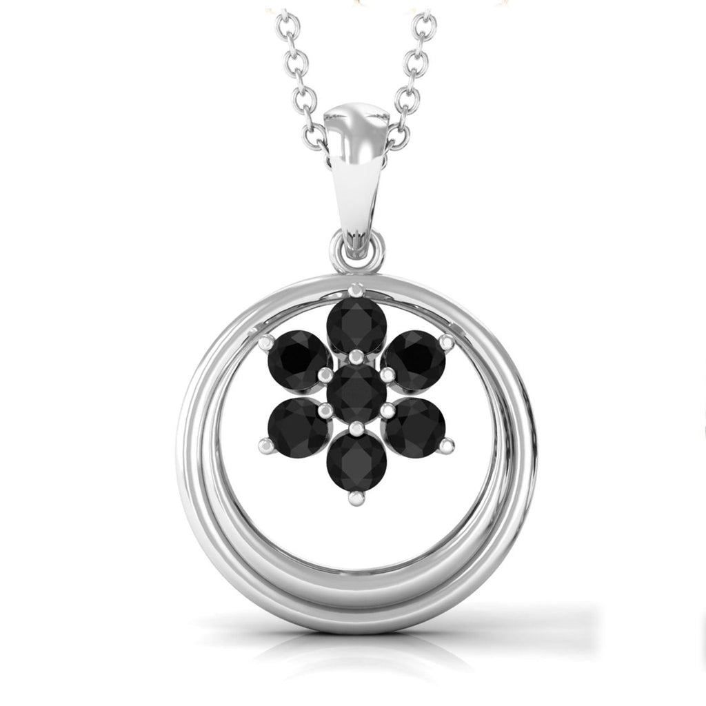 Black Spinel Pendant - Natural Flower Necklace With Certificate | Elegant Floral Jewelry