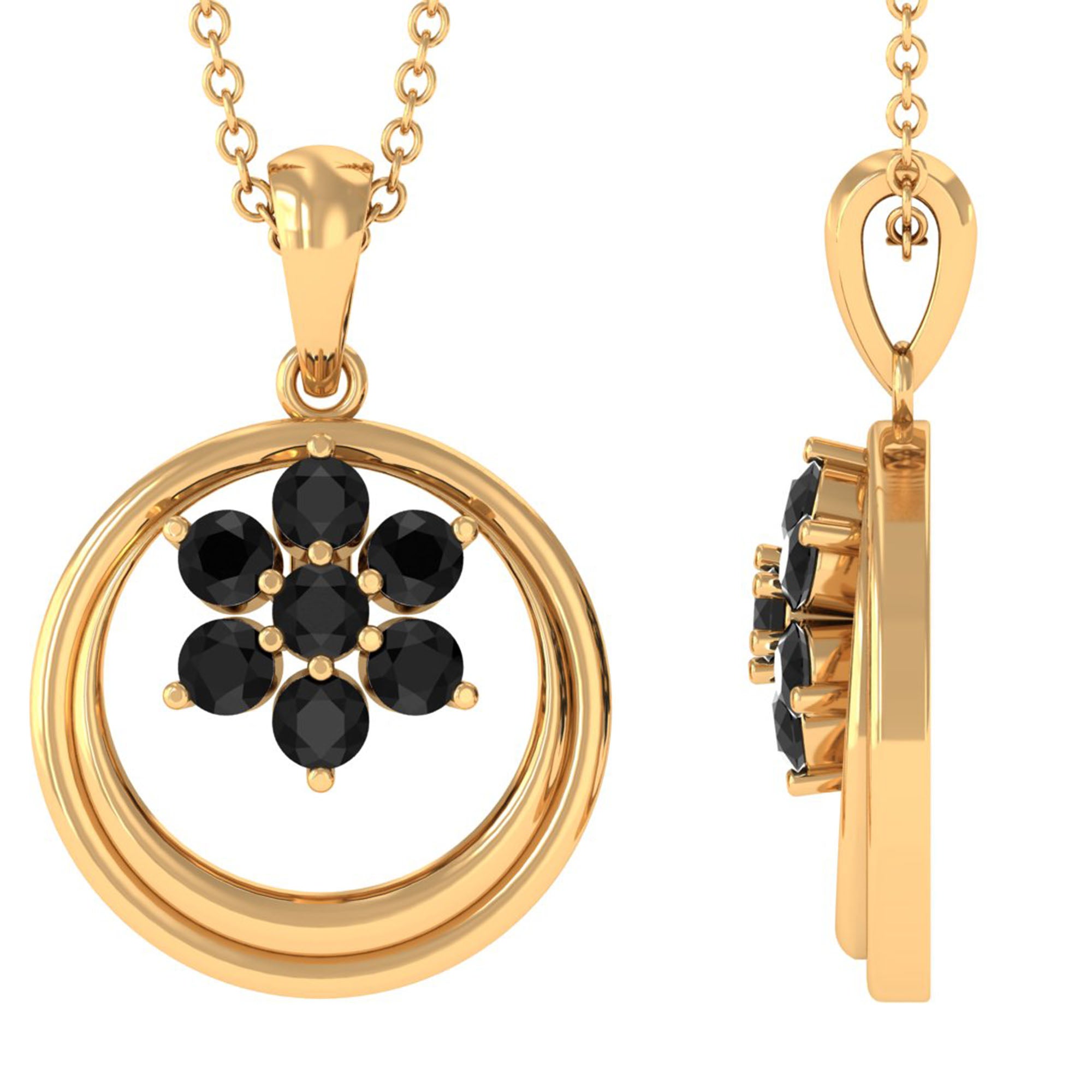 Black Spinel Pendant - Natural Flower Necklace With Certificate | Elegant Floral Jewelry