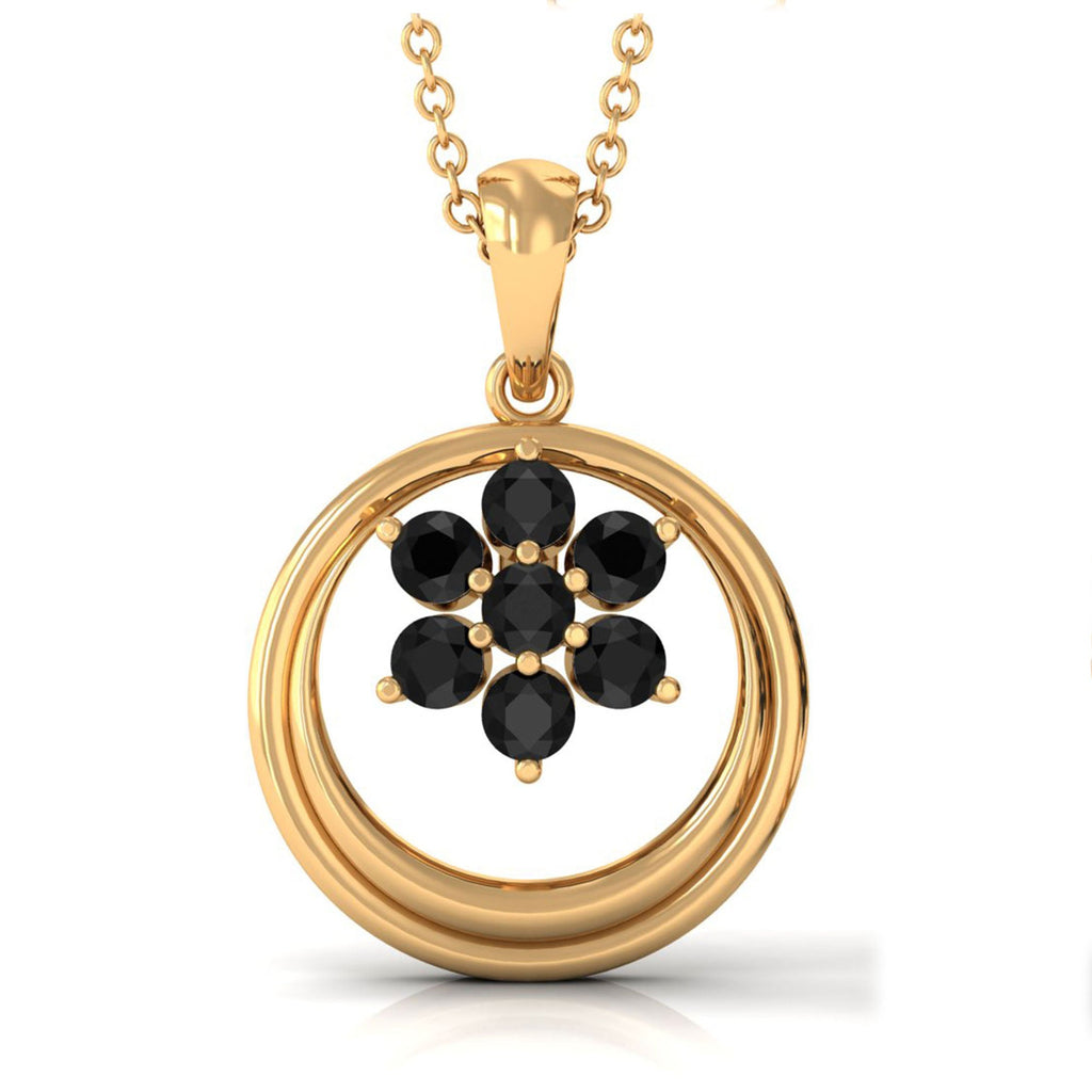Black Spinel Pendant - Natural Flower Necklace With Certificate | Elegant Floral Jewelry