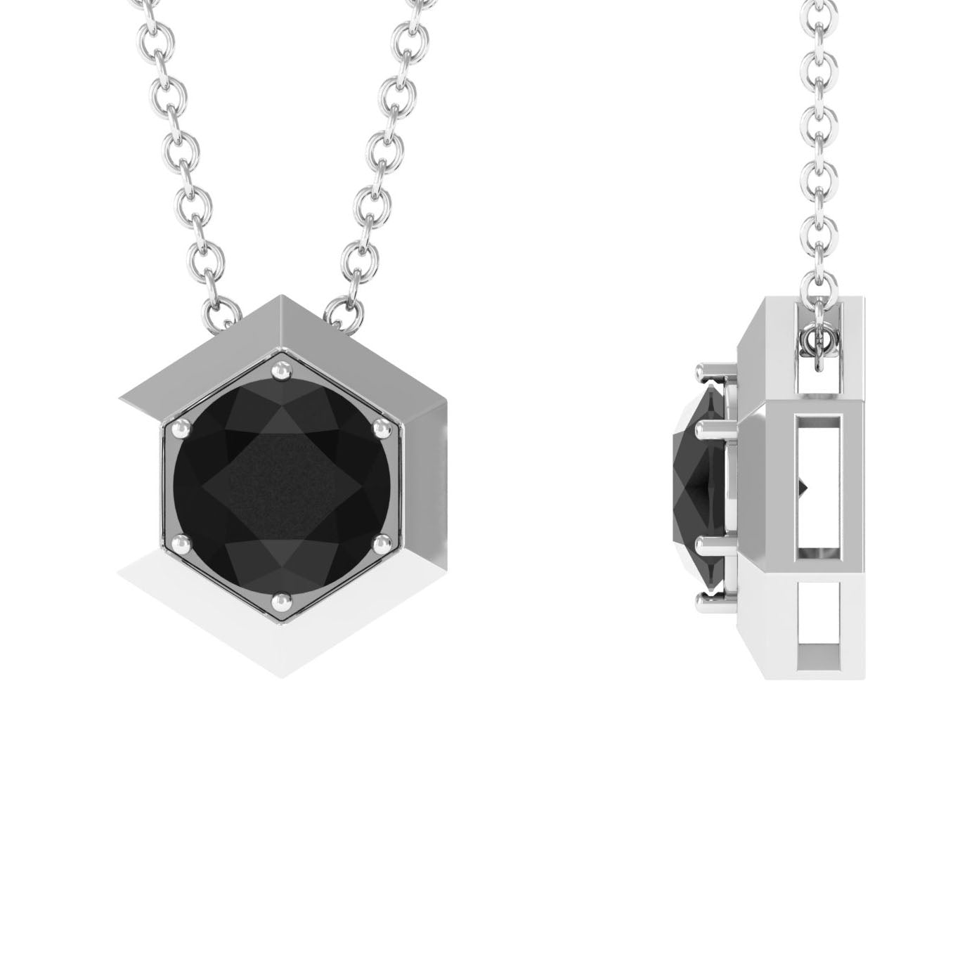 2 Carat Natural Black Onyx Solitaire Hexagon Pendant Necklace