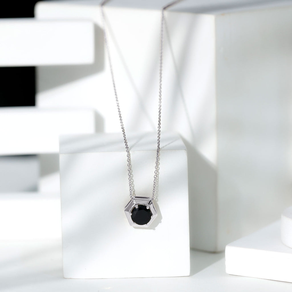 2 Carat Natural Black Onyx Solitaire Hexagon Pendant Necklace