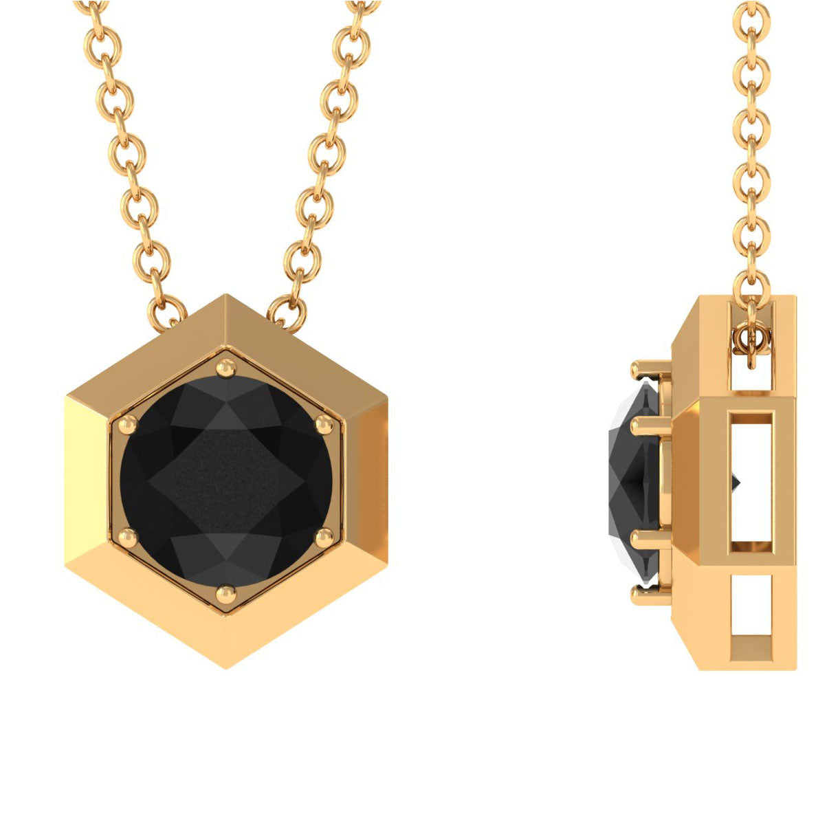 2 Carat Natural Black Onyx Solitaire Hexagon Pendant Necklace