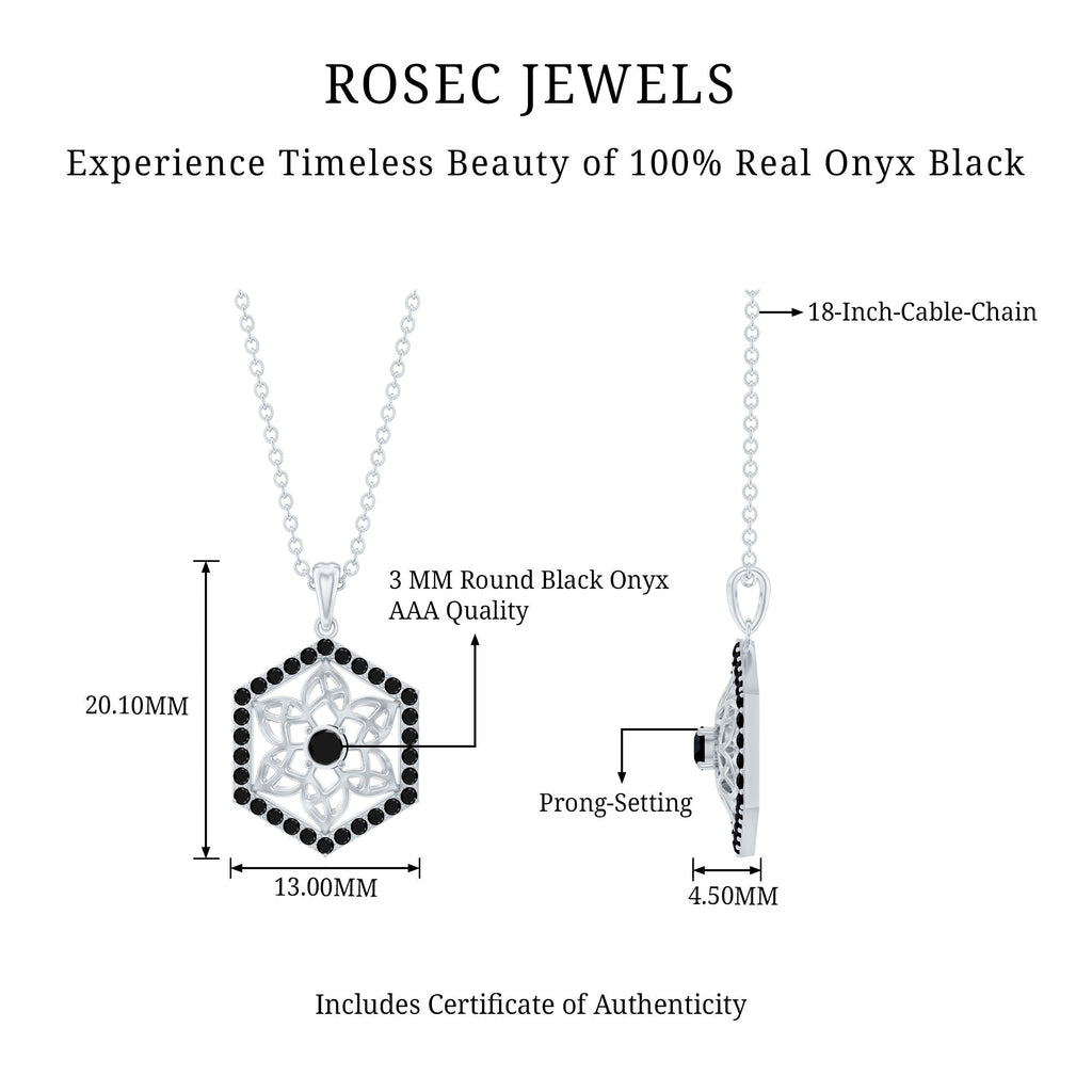 Certified Genuine Black Onyx Flower Necklace for Women