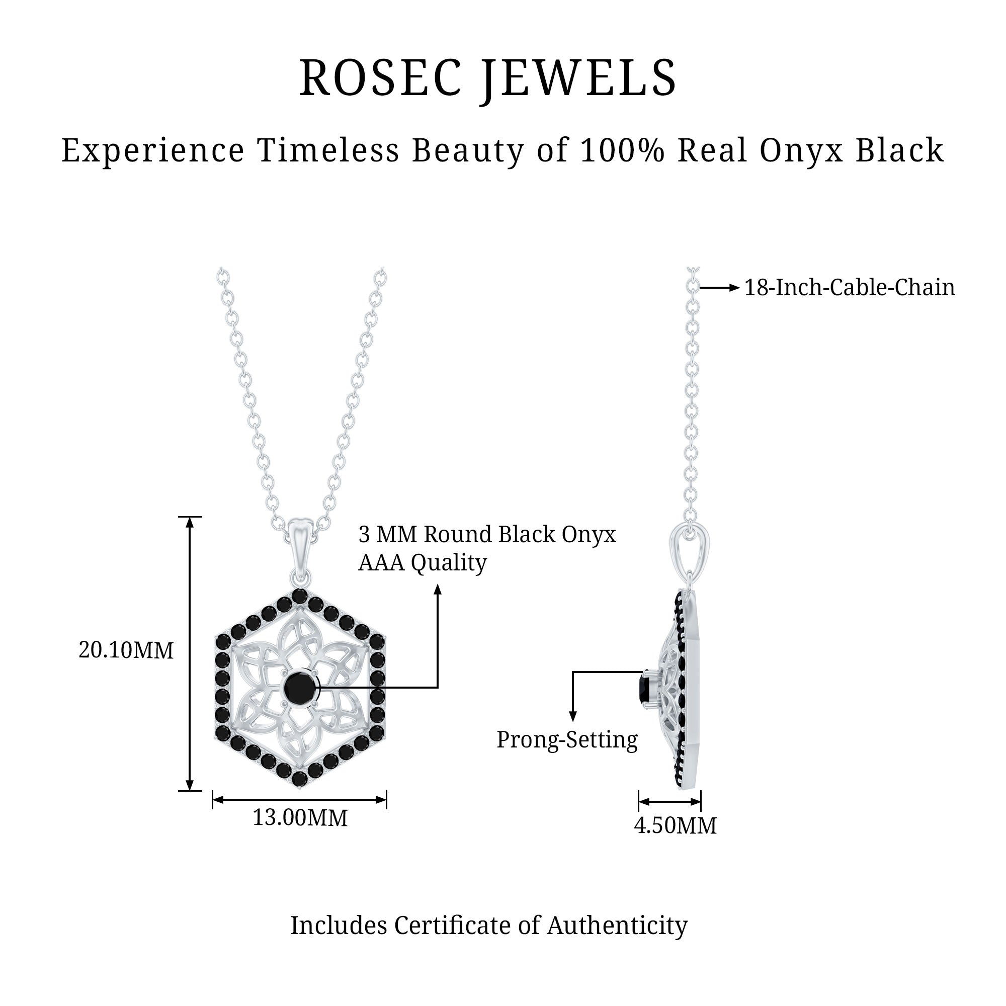 Certified Genuine Black Onyx Flower Necklace for Women