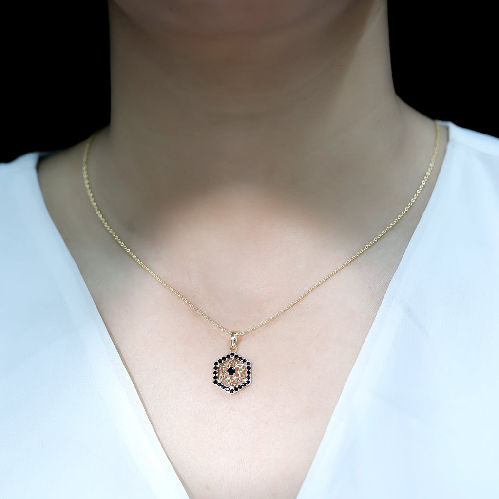 Certified Genuine Black Onyx Flower Necklace for Women