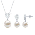 Freshwater Pearl Jewelry - Flower Pendant Earrings with AAA Quality Pearls & Moissanite Stones