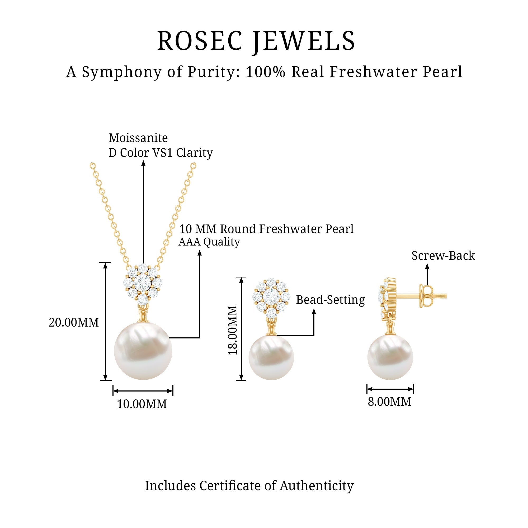 Freshwater Pearl Jewelry - Flower Pendant Earrings with AAA Quality Pearls & Moissanite Stones