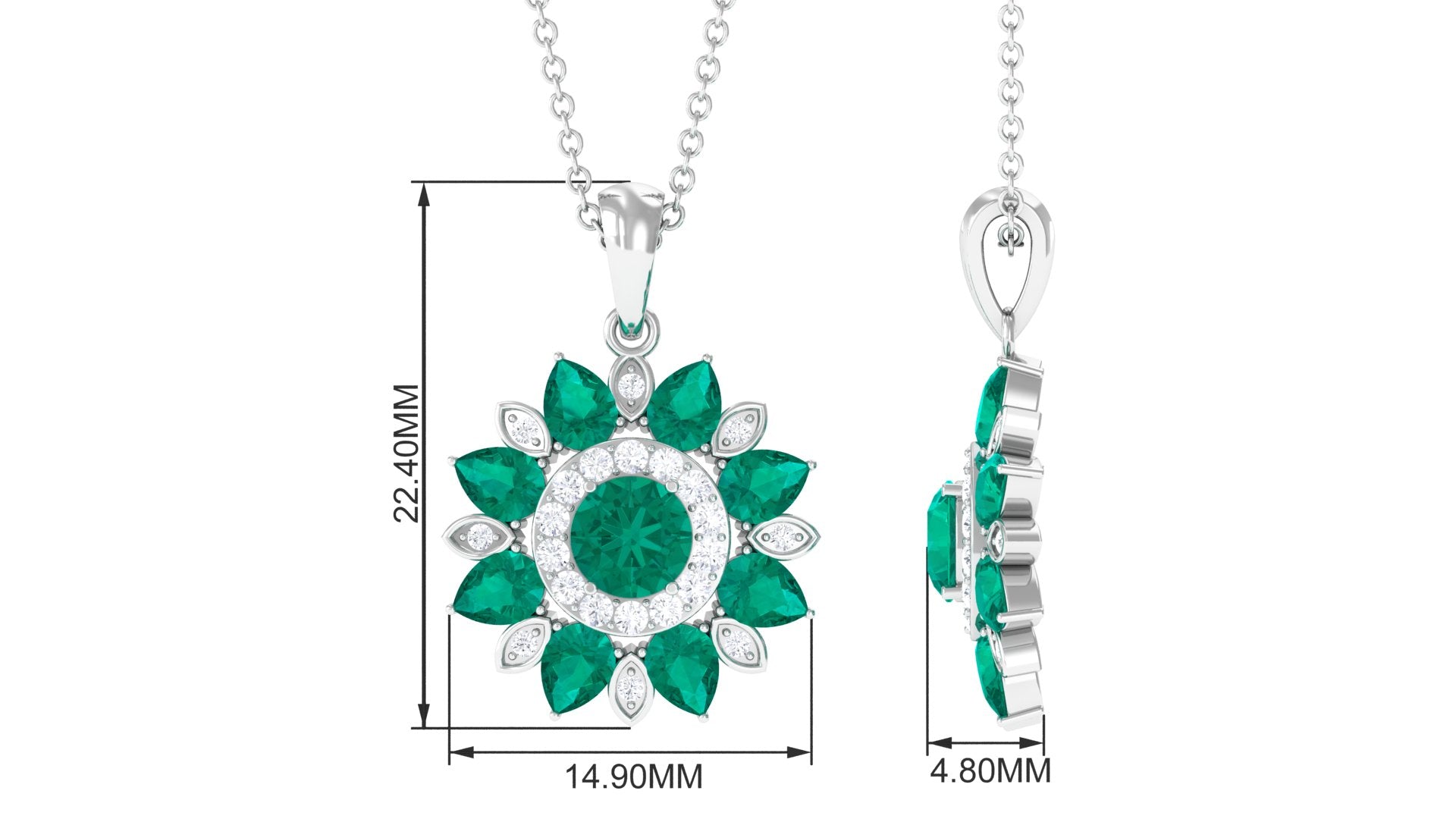 Emerald Flower Pendant Statement Necklace - Natural Emerald Jewelry With Diamonds