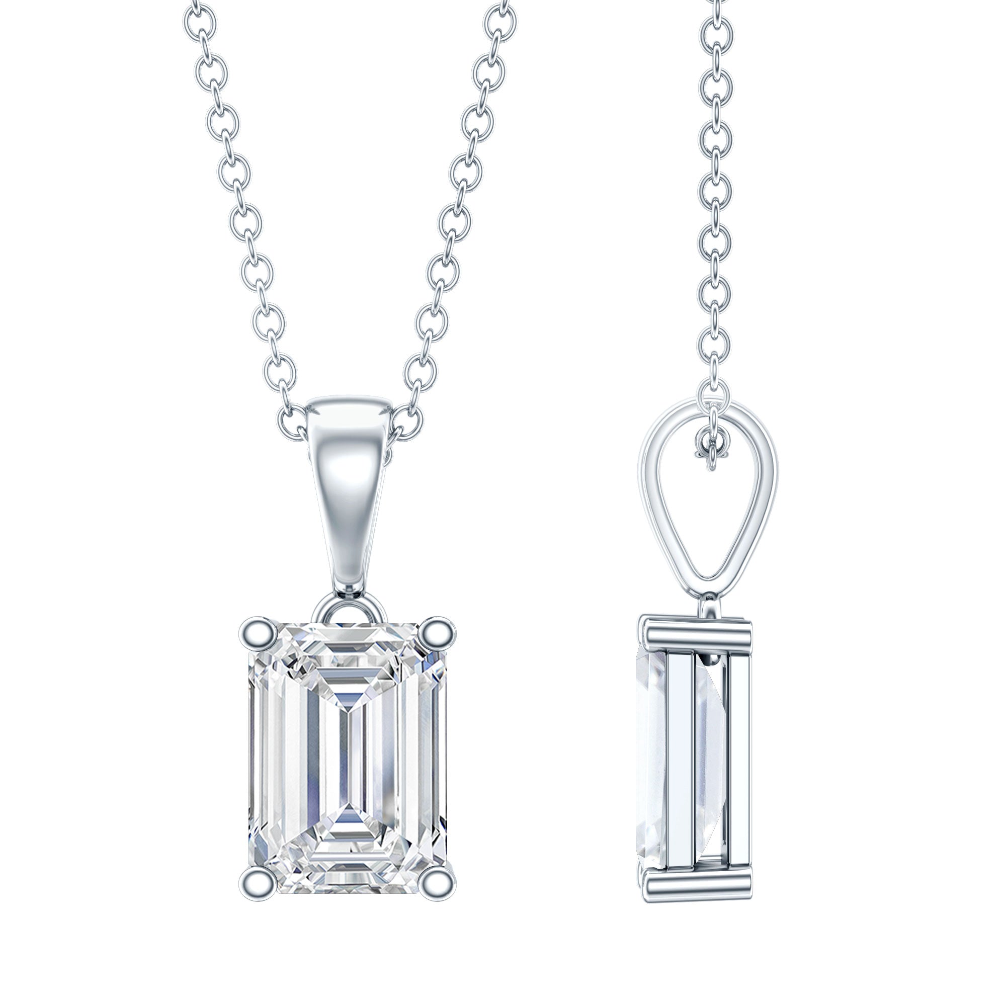 6X8mm Emerald Cut Cubic Zirconia Solitaire Necklace With Silver Chain