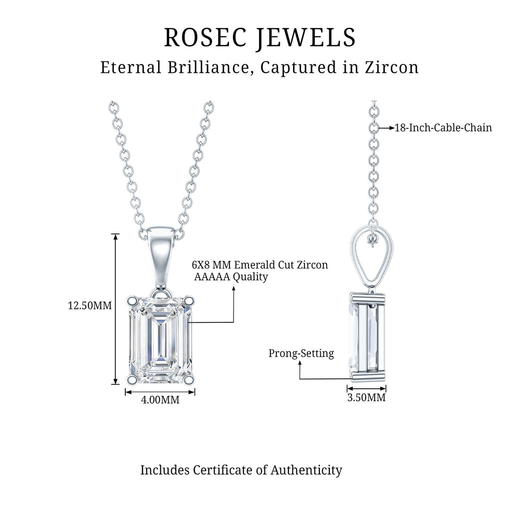 6X8mm Emerald Cut Cubic Zirconia Solitaire Necklace With Silver Chain