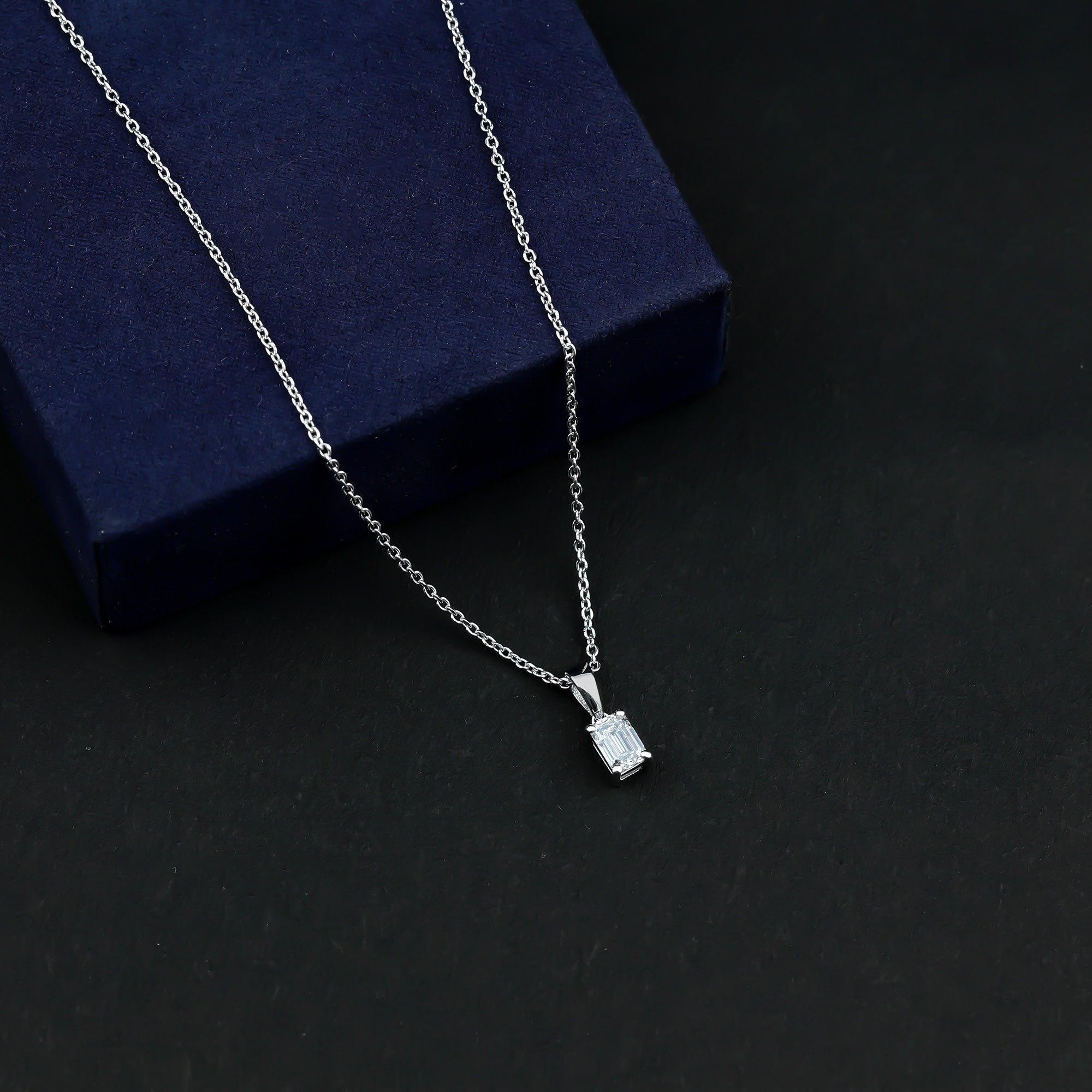6X8mm Emerald Cut Cubic Zirconia Solitaire Necklace With Silver Chain