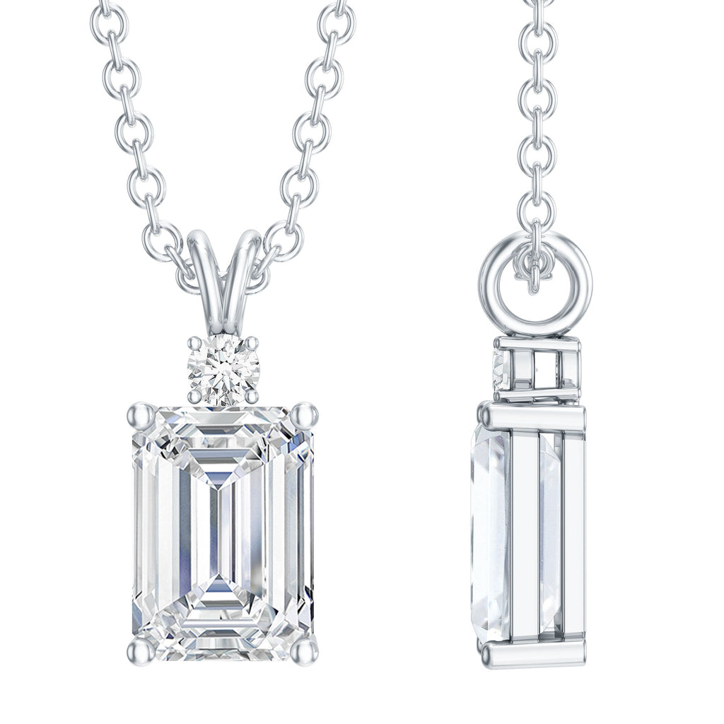 Certified 1.87 Carat Emerald Cut Cubic Zirconia Pendant Necklace with Silver Chain