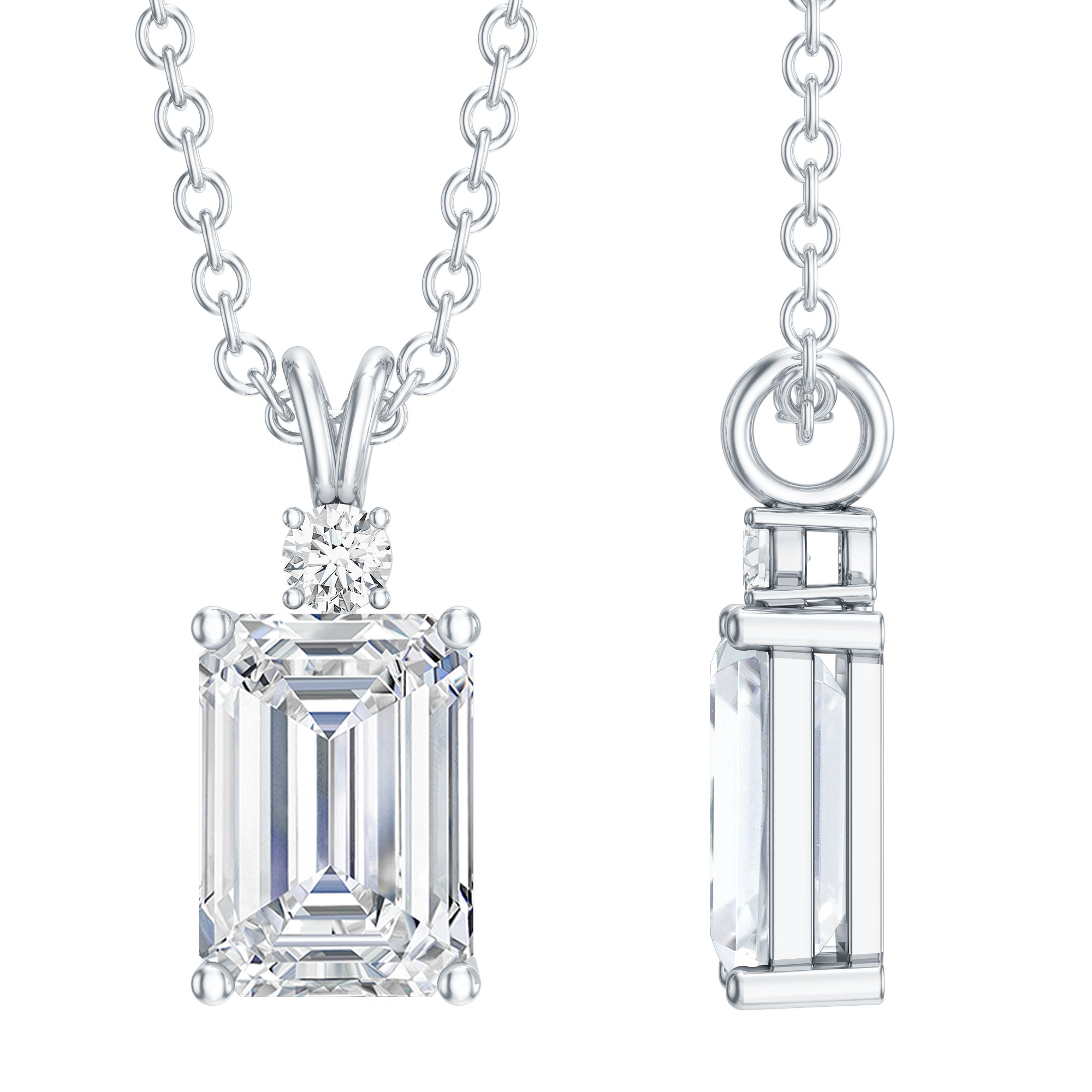Certified 1.87 Carat Emerald Cut Cubic Zirconia Pendant Necklace with Silver Chain